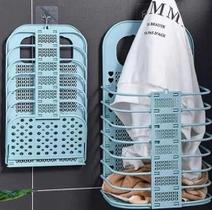 Cesto Dobrável Grande Plástico de Parede com Gancho para Lavanderia