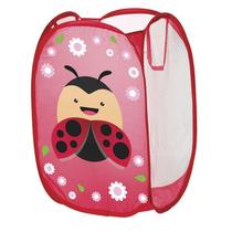 Cesto dobrável infantil organizador quarto brinquedo joaninha