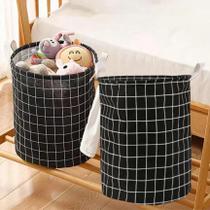 Cesto Dobrável Redondo Preto e Branco para Roupas Sujas e Organização de Brinquedos Cesto Dobrável Redondo Preto e Branco para Roupas Sujas e Organização de Brinquedos