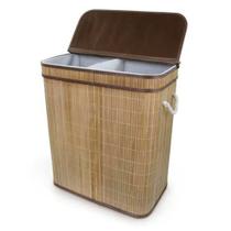 Cesto Duplo com Tampa de Bambu Cor Clara 53cm Mimo Style