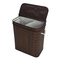 Cesto Duplo De Roupa Suja Em Bambu escuro Com Tampa - Mimo Cesto Duplo De Roupa Suja Em Bambu escuro Com Tampa - Mimo