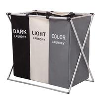 Cesto Duplo Dobrável de Alumínio e Poliéster para Lavanderia Quarto Roupas Brinquedos