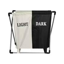 Cesto Duplo Dobrável Para Lavanderia Preto Branco Roupas Claras e Escuras Mimo Style