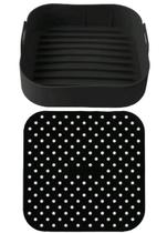 Cesto e Tapete de Silicone Quadrado Forma pra Air Fryer 19cm