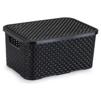 Cesto Eco Organizador Preto Rattan Médio Com Tampa Nitron Cesto Eco Organizador Preto Rattan Médio Com Tampa Nitron