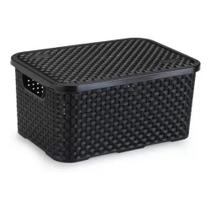 Cesto Eco Organizador Rattan Com Tampa Preto PP - Nitron Cesto Eco Organizador Rattan Com Tampa Preto PP - Nitron