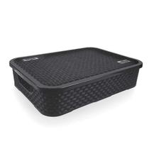 Cesto Eco Rattan Preto Com Tampa Baixo Grande Nitron