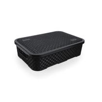 Cesto Eco Rattan Preto Com Tampa Baixo Médio Nitron Cesto Eco Rattan Preto Com Tampa Baixo Médio Nitron