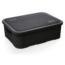 Cesto Eco Rattan Preto Com Tampa Baixo Pequeno Nitron Cesto Eco Rattan Preto Com Tampa Baixo Pequeno Nitron