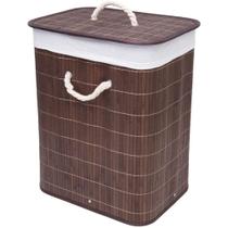 Cesto Em Bambu Marrom Retangular 40cm x 30cm x 60cm Com Tampa Forrado Mek Jolitex