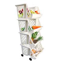 Cesto Empilhável Organizador Fruteira Com Rodinhas 4 Andares Branco Expositor Lavanderia