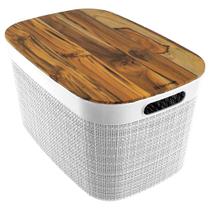 Cesto europa juta grande com tampa de madeira 18,7 litros Cesto europa juta grande com tampa de madeira 18,7 litros