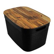 Cesto europa juta médio com tampa de madeira 10,8 litros