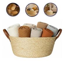 Cesto Fibra Natural Alça Decoração Quarto Sala Escritório Mocca