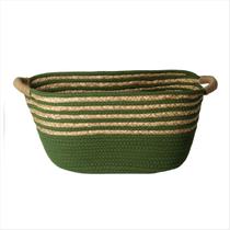 Cesto Fibra Natural Algodão Verde Com Alça 46 X 28 X 20 CM