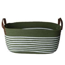 Cesto Fibra Natural e Algodão/ Alça 38x22x17 cm Verde Esmera