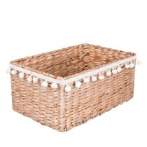 Cesto Fibra Natural Folk Palha de Junco Renda Pompom M Yoi Cesto Fibra Natural Folk Palha de Junco Renda Pompom M Yoi