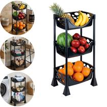 Cesto Fruteira Organizador Vazado 3 Prateleiras Cor Preto Cesto Fruteira Organizador Vazado 3 Prateleiras Cor Preto