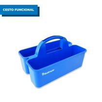 Cesto Funcional - Azul Organizador Suporte Transporte Limpeza Profissional Alça Lavanderia Produto Acessório Multifunção Obra