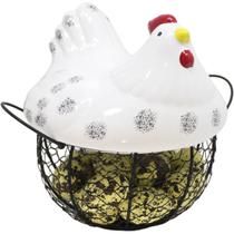 Cesto Galinha Porta Ovos Cerâmica Decorativo 12 Ovos Amarelo