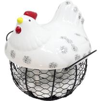 Cesto Galinha Porta Ovos Cerâmica Decorativo 12 Ovos Branco Cesto Galinha Porta Ovos Cerâmica Decorativo 12 Ovos Branco