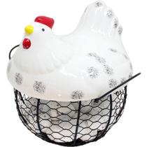Cesto Galinha Porta Ovos Cerâmica Decorativo 12 Ovos Branco Cesto Galinha Porta Ovos Cerâmica Decorativo 12 Ovos Branco