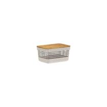Cesto Grid com Tampa de Bambu 2,5L Bege Ou