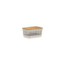 Cesto Grid com Tampa de Bambu 2,5L Bege Ou
