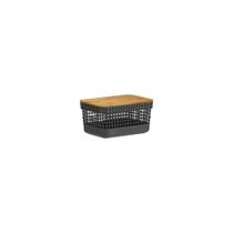 Cesto Grid com Tampa de Bambu 2,5L Preto Ou
