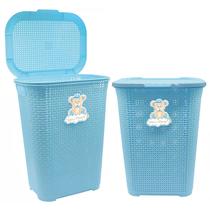 Cesto Infantil Azul Decorativo Linha Bebê Mamãe 30 Litros Com Tampa E Alças Para Transporte