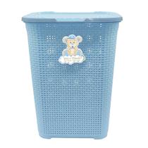 Cesto Infantil de Roupa Baby Rattan 30 litros Com Tampa Azul