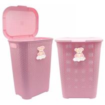 Cesto Infantil Rosa Decorativo Linha Bebê Mamãe 30 Litros Com Tampa E Alças Para Transporte