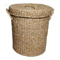 Cesto Inhambu Decorativo Organizador Em Fibra Natural Seagrass Com Tampa