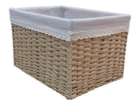 Cesto Krenak Decorativo De Fibra Natural Boho Chic C/ Forro Grande