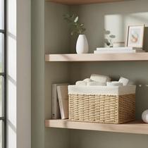 Cesto Krenak Organizador Decorativo Retangular Em Fibra Natural Com Forro