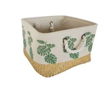 Cesto Multi Uso em Palha e Tecido Costela de Adão com Alças