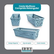 Cesto Multiuso Comprido Retangular Cinza 28X11X8 Cm