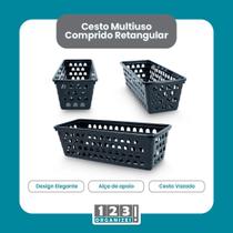 Cesto Multiuso Comprido Retangular Preto 28X11X8 Cm