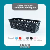 Cesto Multiuso Comprido Retangular Preto 28x11x8 Cm 123Organizei