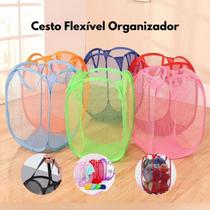Cesto Multiuso Flexível Dobrável 56cmx34cm Organizador Roupas Brinquedos Tela Nylon com Alças Para Transporte Cesto Multiuso Flexível Dobrável 56cmx34cm Organizador Roupas Brinquedos Tela Nylon com Alças Para Transporte