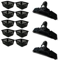 Cesto multiuso organizador p 16x12x6cm 10un - preto + cabide infantil colorido 20un - preto Cesto multiuso organizador p 16x12x6cm 10un - preto + cabide infantil colorido 20un - preto