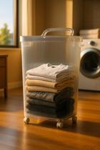 Cesto Multiuso Transparente com Rodízios Para Roupas, Brinquedos ou Toalhas, Design Moderno e Leve
