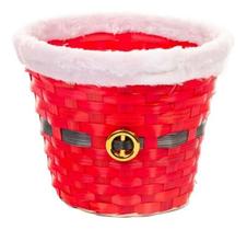 Cesto Natalino Bambu Borda Tecido Cinto Papai Noel Decoração
