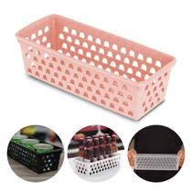 Cesto Organização Plastico Retangular Multiuso 28cm Comprido Preto Branco Rosa Transparente