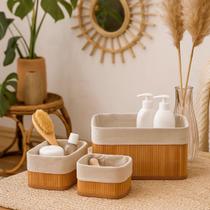 Cesto Organizador 3 Unid .Multiuso em Bambu Decoração Boho Cesto Organizador 3 Unid .Multiuso em Bambu Decoração Boho