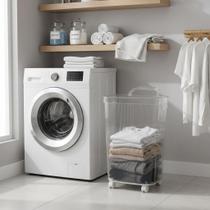 Cesto Organizador Acrílico Transparente 61cm Com Rodinhas Carrinho Multiuso Lavanderia Banheiro Quarto Cesto Organizador Acrílico Transparente 61cm Com Rodinhas Carrinho Multiuso Lavanderia Banheiro Quarto