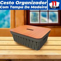 Cesto Organizador Armários Gavetas 11L Com Tampa De Madeira