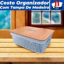 Cesto Organizador Armários Gavetas 11L Com Tampa De Madeira