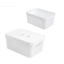 Cesto organizador caixa de organizar grande preto branco 4,5L quatro litros e meio empilhavel tampa