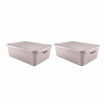 Cesto Organizador Canelado com Tampa 10 Litros Caixa Multiuso Plástico Cinza claro resistente Cesto Organizador Canelado com Tampa 10 Litros Caixa Multiuso Plástico Cinza claro resistente